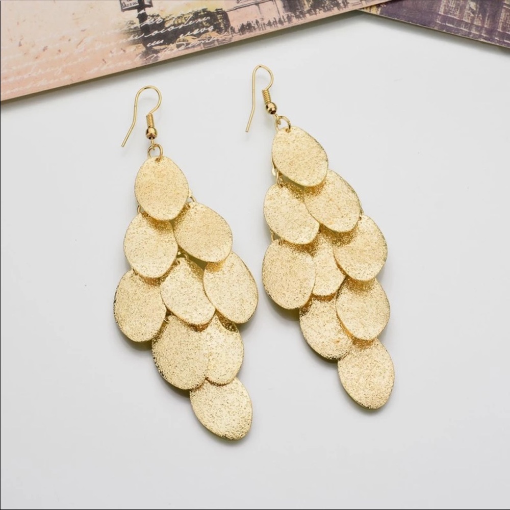 Shiny Gold Dangle Earrings - Picture 4 of 6